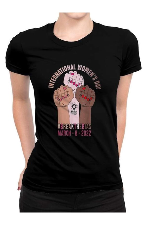 International Women's Day Empowerment Graphic Tee - Break The Bias Feminist March 8 Commemorative Women's Short Sleeve T-Shirt - Black Retro Style Diversity Apparel