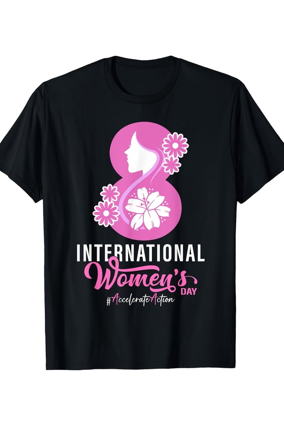 International Women's Day Graphic T-Shirt Floral Silhouette Empowerment Tee March 8th Gift Retro Style Black Cotton Top