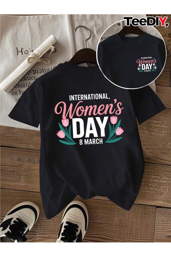 International Women's Day T-Shirt March 8th Floral Empowerment Tee Retro Feminist Gift for Women Casual Short Sleeve Graphic Top