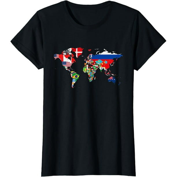 International World Flags T-shirt Flags World Map for kids T-Shirt ...