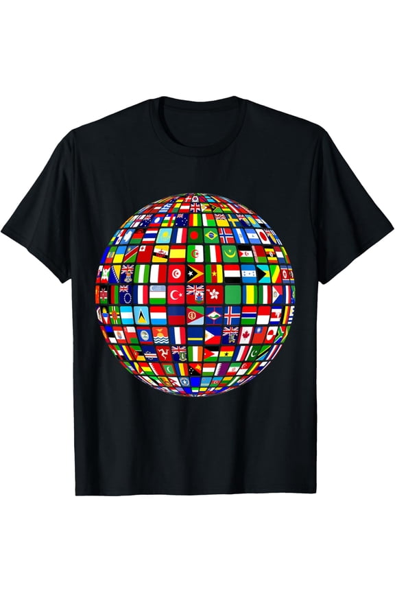 International World Flags and World map for Children T-Shirt- Classic Unisex 100% Cotton Crew Neck T-Shirt Breathable Casual Everyday Wear Affordable Graphic Free shipping t shirts