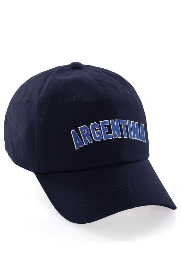International World Sports Countries Baseball Hat Layered PVC Letters Strapback, Argentina Navy White Blue