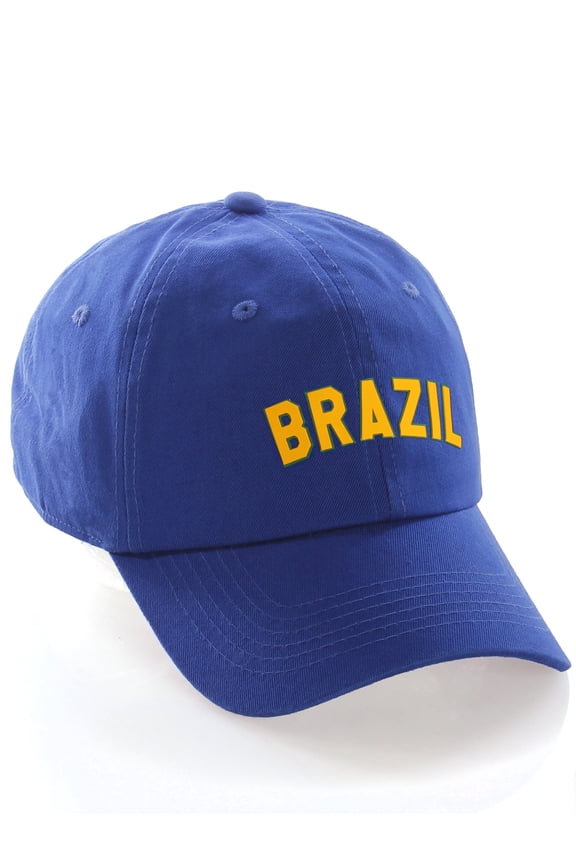 International World Sports Countries Baseball Hat Layered PVC Letters Strapback, Brazil Blue Green Gold