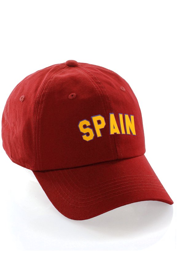 International World Sports Countries Baseball Hat Layered PVC Letters Strapback, Spain Red Blue Gold