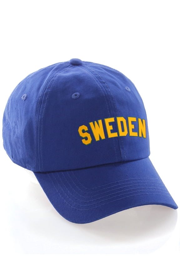International World Sports Countries Baseball Hat Layered PVC Letters Strapback, Sweden Blue Green Gold