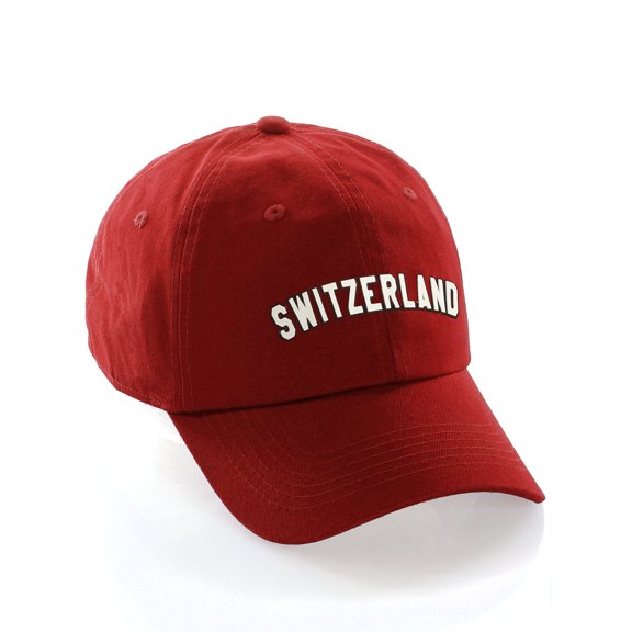 International World Sports Countries Baseball Hat Layered PVC Letters Strapback, Switzerland Red Black White