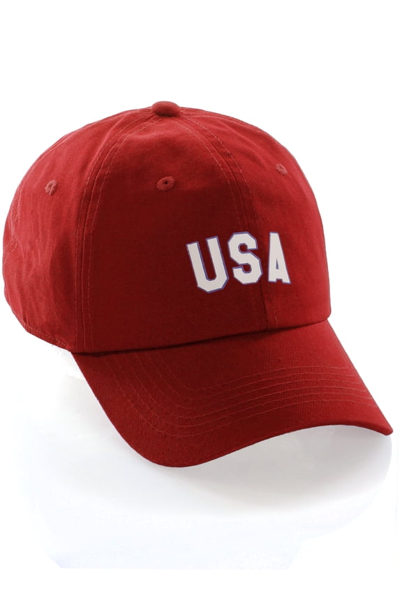 International World Sports Countries Baseball Hat Layered PVC Letters Strapback, USA Red Blue White