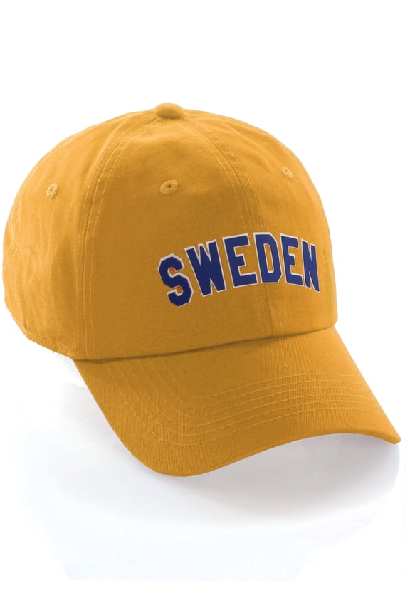 International World Sports Countries Baseball Hat Layered PVC Letters Strapback, Sweden Gold-White-Blue