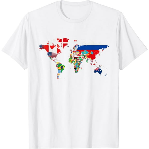 International world flags and world map for children T-Shirt100% cotton