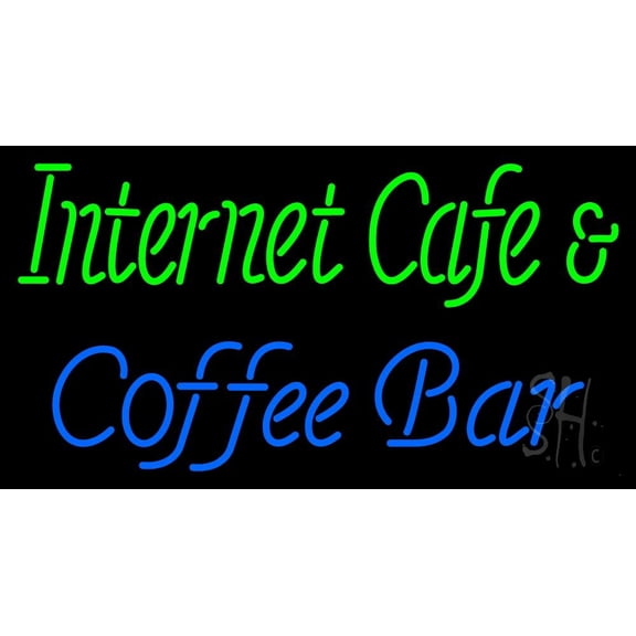 Internet Cafe And Coffee Bar LED Neon Sign 13 x 24 - inches, Clear Edge Cut Acrylic Backing, with Dimmer - Bright and Premium built indoor LED Neon Sign for Computer & Electronics store decor.