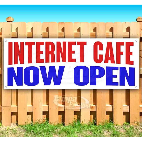 Internet Cafe Now Open 13 oz Vinyl Banner With Metal Grommets