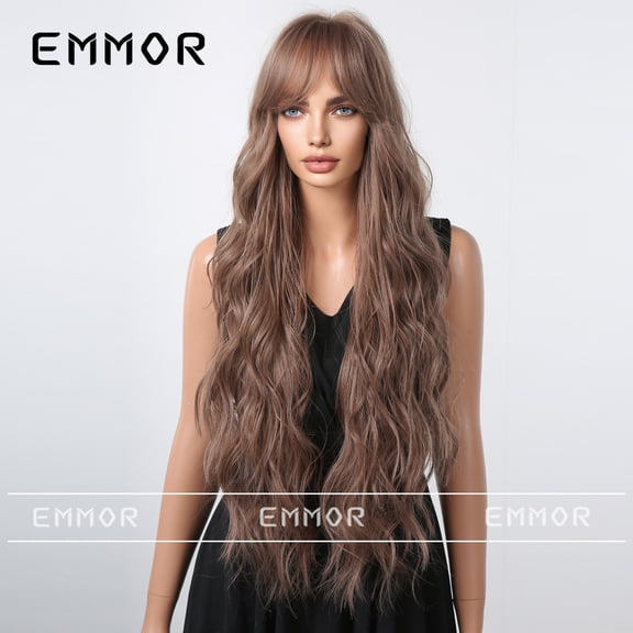 Internet Celebrity Live Long Hair Eight-Character Bangs European and American Style Brown Long Curly Hair Big Waves Realistic Full Head Wig for Women