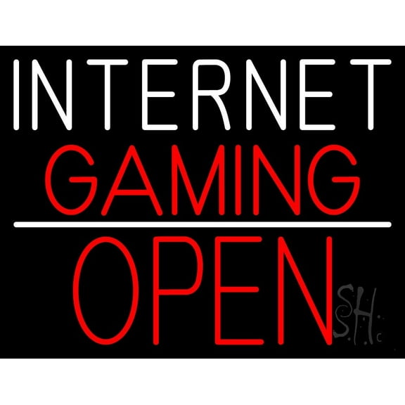 Internet Gaming Open LED Neon Sign 24 x 31 - inches, Clear Edge Cut Acrylic Backing, with Dimmer - Bright and Premium built indoor LED Neon Sign for Computer & Electronics store decor.