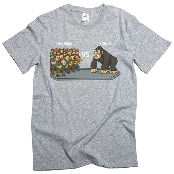 Internet Meme funny Gorilla vs Men challenge tee shirt 100 Human vs 1 gorilla money tee (XX-Large Grey)