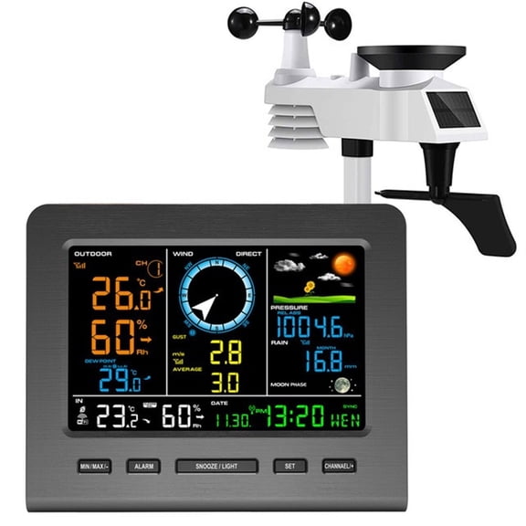 Internet Wireless Weather Station Weather Forecast Temperature Pressure Humidity Wind Rain Gauge Moon Phrase Alarm Clock Tester
