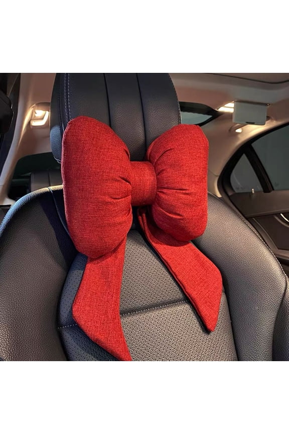 Internet celebrity ribbon cotton and linen bow headrest neck pillow waist support autumn and winter cute backrest cushion car pillow car hug