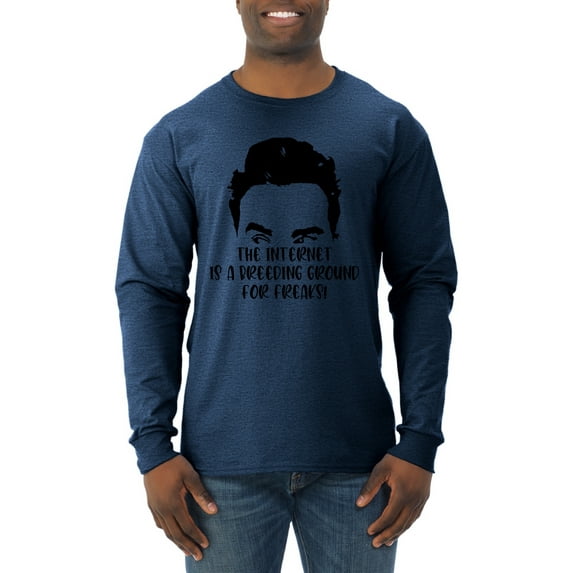 Internet is a Breeding Ground David Schitt's TV Quote Pop Culture Mens Long Sleeve Shirt, Vintage Heather Navy, 2XL