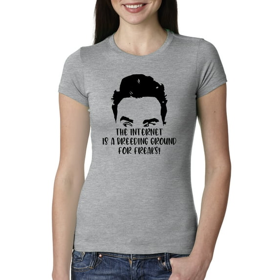 Internet is a Breeding Ground David Schitt's TV Quote Pop Culture Womens Slim Fit Junior Tee, Heather Grey, Medium