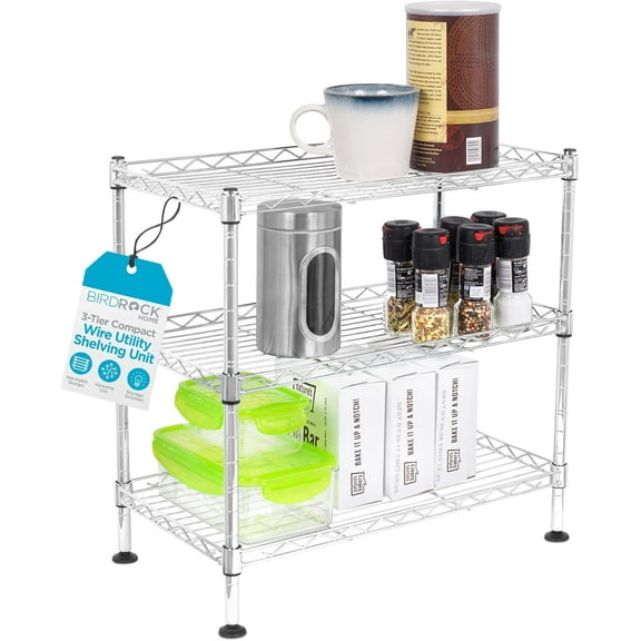 Internet's Best 3-Tier Compact Wire Utility Shelving Unit - Adjustable Storage Rack for Kitchen, Bathroom, Pantry, Laundry, Cabinets - Durable Chrome Steel - Shelving for Under Sink Organization