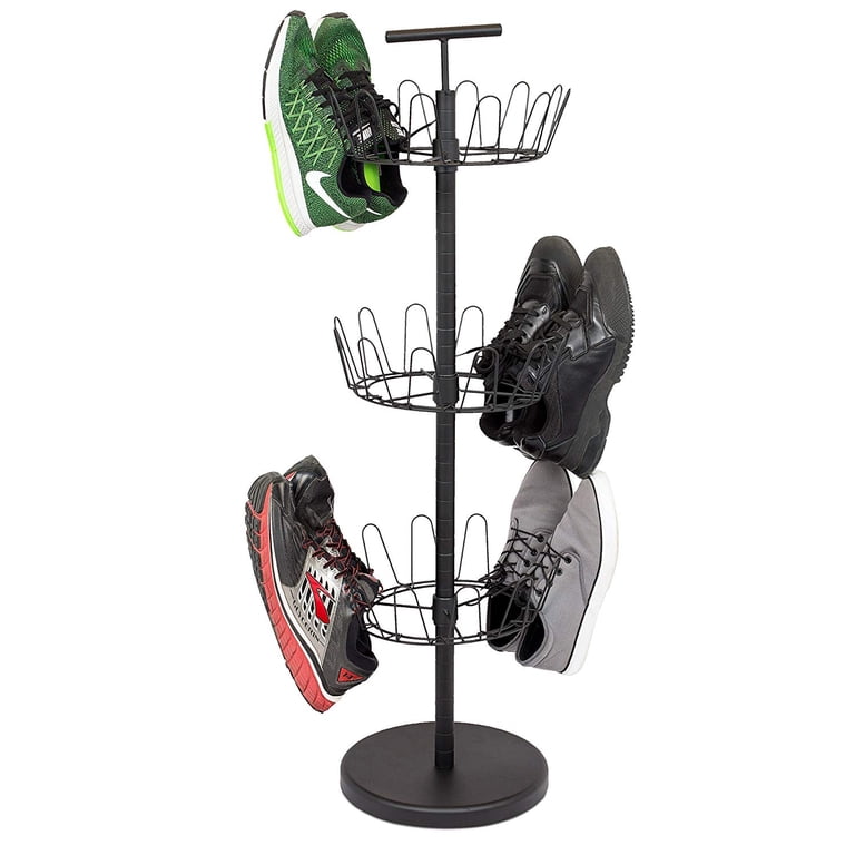 3-Tier Metal Shoe Rack - Holds 18 Pairs, Black Free-Standing Tower With Weighted Base