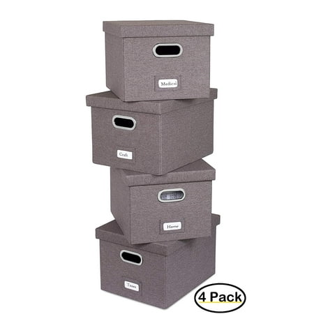 Internet's Best 4-Pack Collapsible File Storage Organizer with Lid - Grey