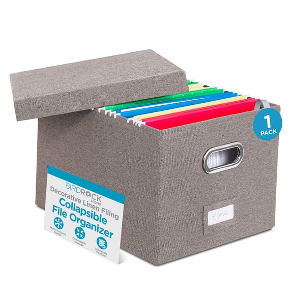 Internet's Best Collapsible File Box Storage Organizer with Lid - 1 Pack - Grey