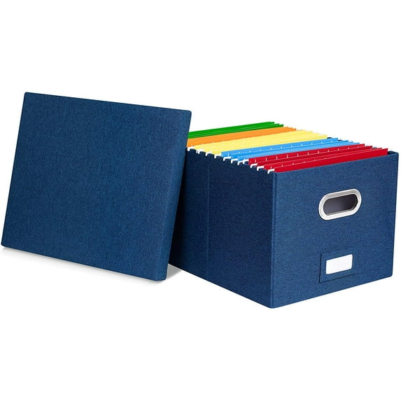 Internet's Best Collapsible File Storage Organizer - Decorative Linen Filing & Storage Office Box - Letter/Legal - Navy - 1 Pack