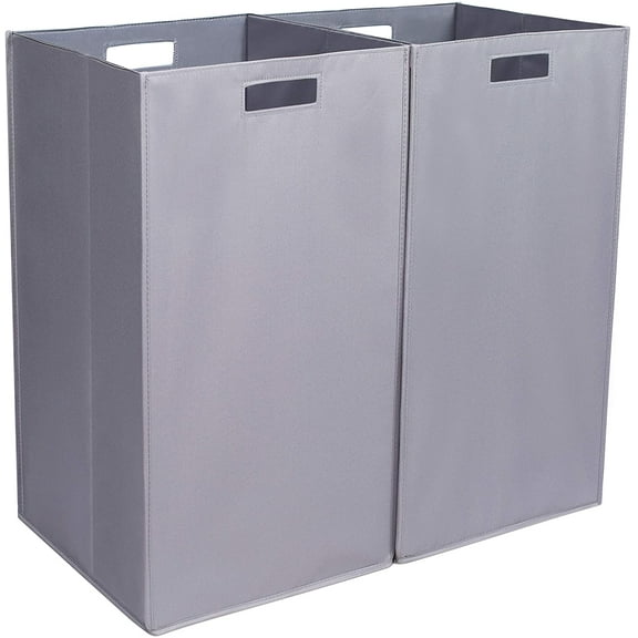 Internet's Best Collapsible Laundry Hamper - Set of 2 - Dirty Clothes Sorter with Handles - Magnetic Side - Easy Storage - Folding Bin Basket - Baby Kids Adults - Double - Gray