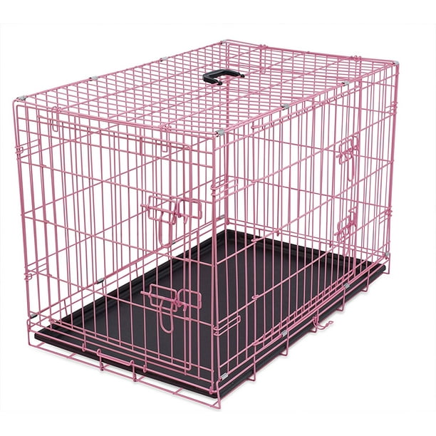 Best Double Door Steel Dog Kennel Small 24" Pink