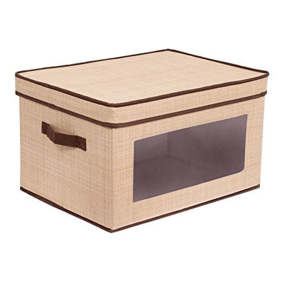 Internet's Best Durable Polyester Canvas Storage Box with Lid, Beige
