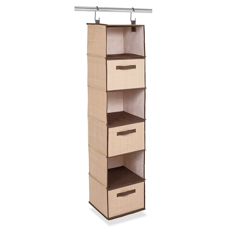 Internet s Best Hanging Closet Organizer with Drawers 6 Shelf Brown Beige