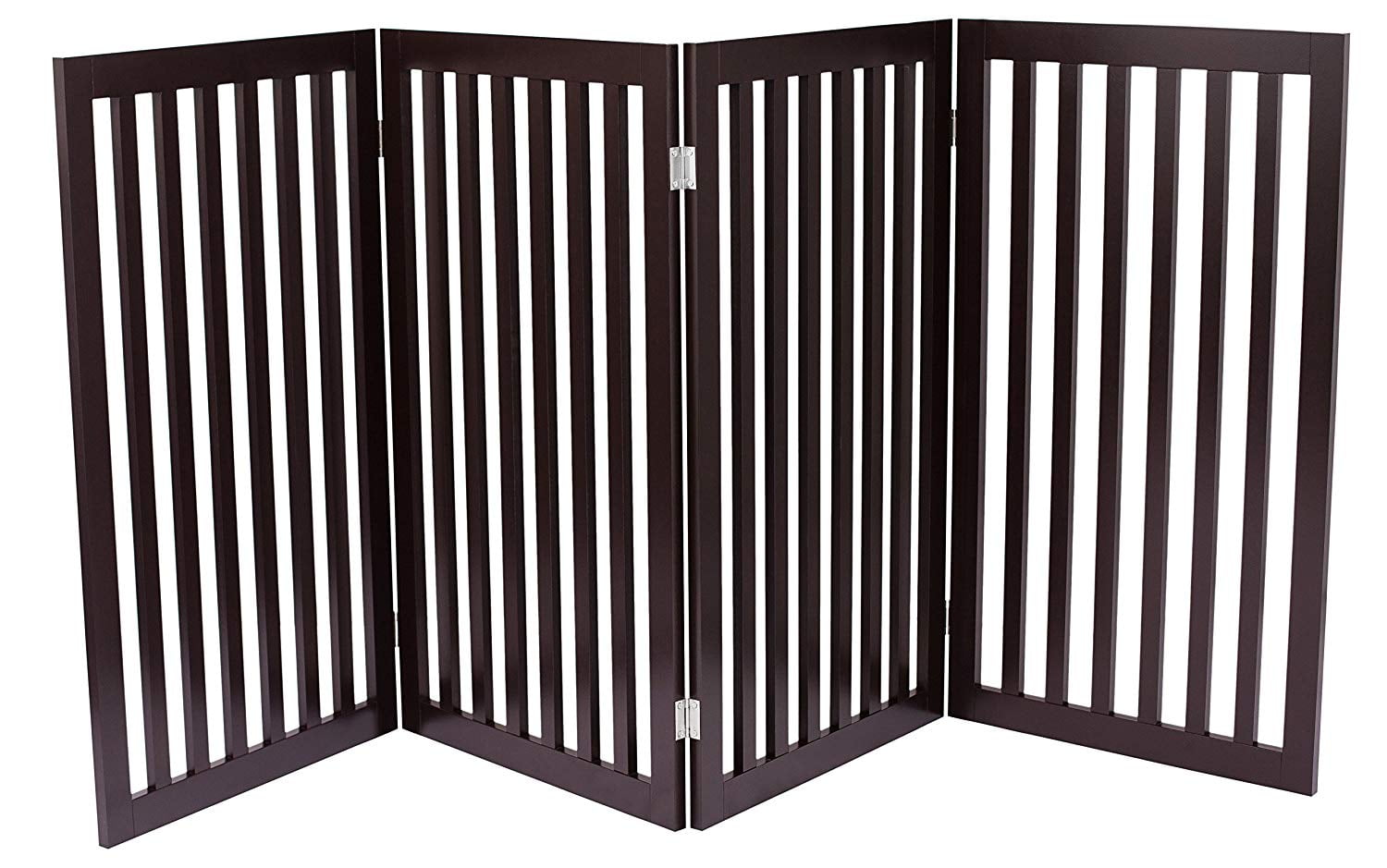 Espresso Solid Wood Freestanding 4-Panel Pet Gate