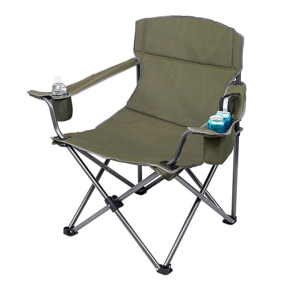 Internet's Best XL Padded Camping Folding Chair with Cooler Bag - Green