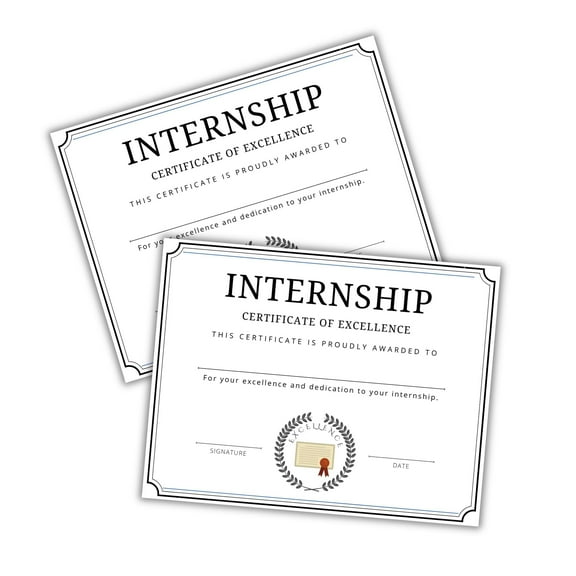 Internship Certificate of Excellence 30pk 8.5x11 Completion Participation Appreciation Summer Apprenticeship Work Study Congratulations
