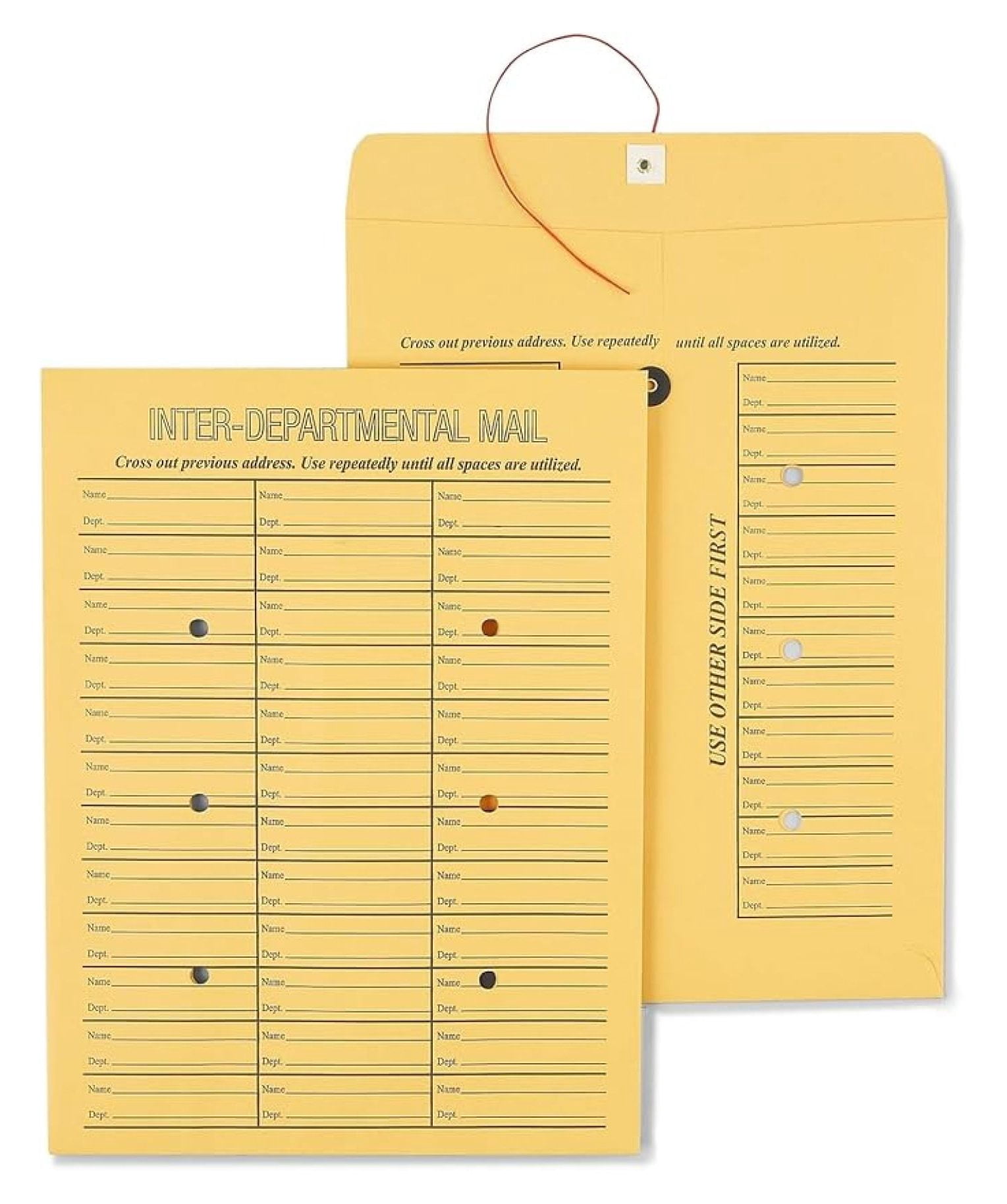 Interoffice Envelopes 10x13, Button & String Closure, Brown Mail Envelopes 100 Pack, Reusable Office Envelopes for Document Mailing, Business & School Use