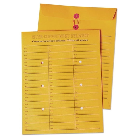 Interoffice Envelopes String-Tie 10x13 Brown - 100 Pack - Reusable Office Mail Envelopes - Durable 28lb Paper - Internal Mail Distribution