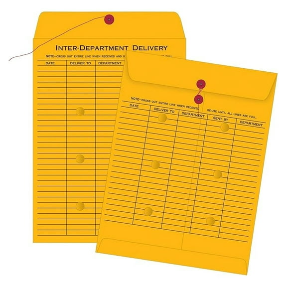 Interoffice Envelopes, String and Button, Brown , 10 x 13, 100 per Case, (63561)