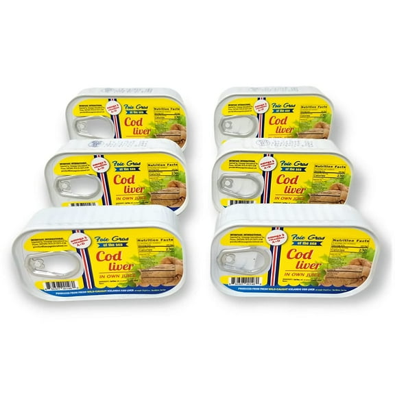 Interpage International Canned Cod Liver In Own Oil 4.3oz Natural Source of Omega-3 and Vitamins A&D, Produced from Fresh Wild Caught Cod (Pack of 6)