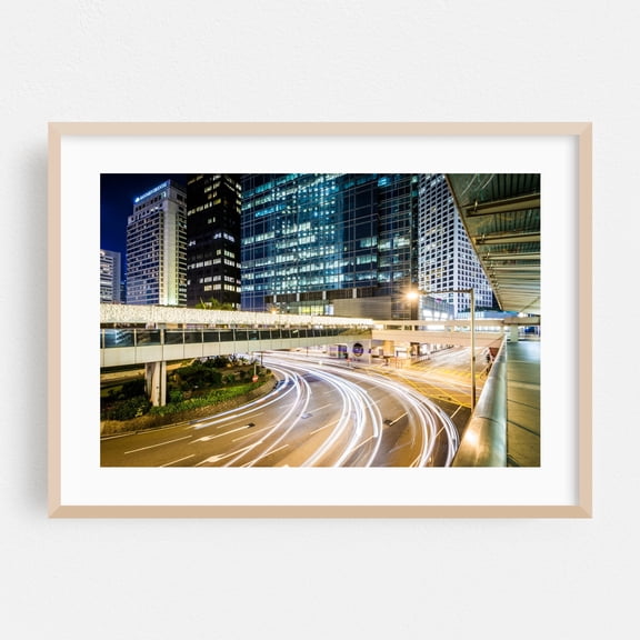 Intersect Hong Kong - Hong Kong Photography City Nightlife Bridge Architecture Skyline Street Photography Modern Art Oak Framed Wall Art Print 5 x 7 inches