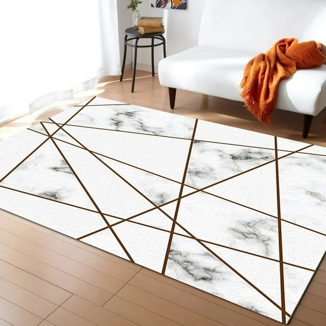 Intersect Line White Marble Texture Living Room Floor Mat Children's
