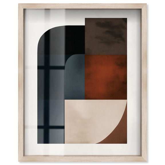 Intersecting Arcs III Shadowbox Print Midcentury Art by Art Remedy, Blonde Frame, 16 x 20