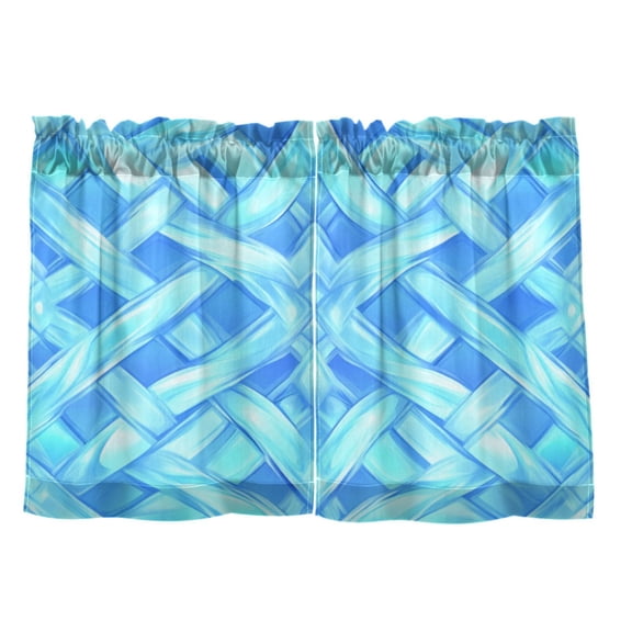 Intersecting Grids Bright Colors 27"x24" Linen Look Cafe Curtain Set with Privacy and UV Protection