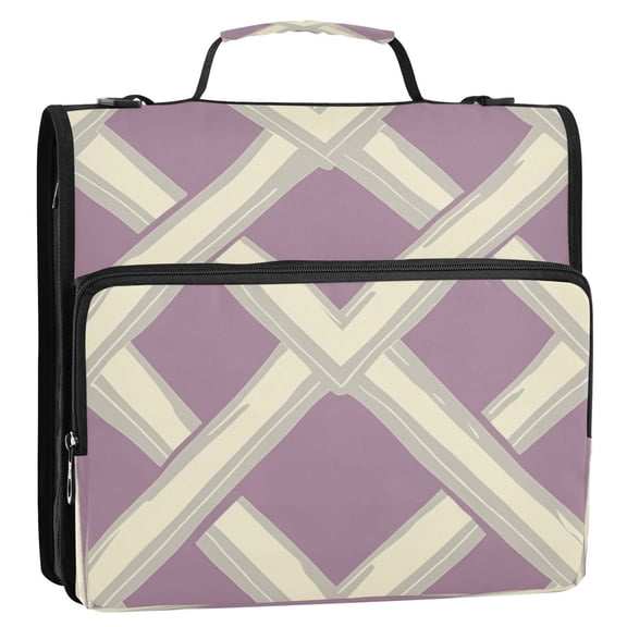 Intersecting Grids Pattern 3-Ring Binder Bag 13.6x12.4x3.5in Water-Resistant Canvas for School or Office Use