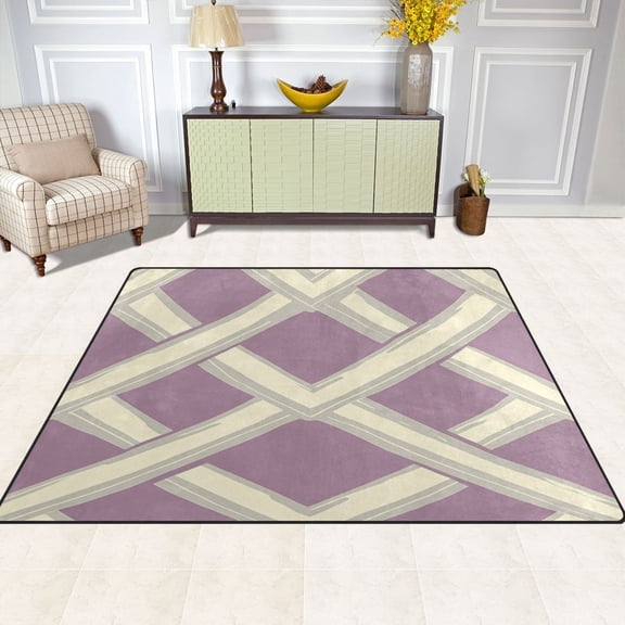 Intersecting Grids Pattern 63''x48'' Plush Memory Foam Bath Mat, Soft, Absorbent, Non Slip, Durable