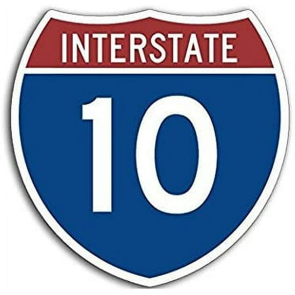 Interstate 10 Freeway Sign Shaped Bumper Sticker (road trip travel)- Sticker Graphic Decal