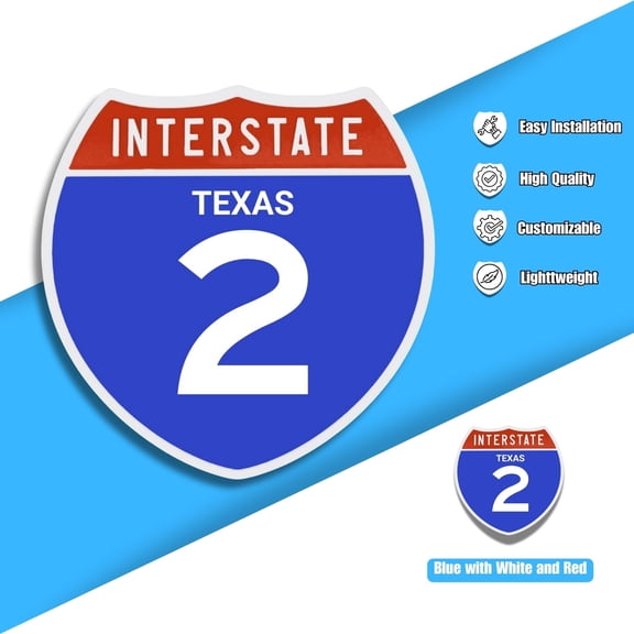 Interstate 2 Road Sign Replica, TEXAS Personalized Travel Decor, 8.5" x 8.5"