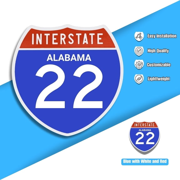 Interstate 22 Road Sign Replica, ALABAMA Personalized Travel Decor, 8.5" x 8.5"