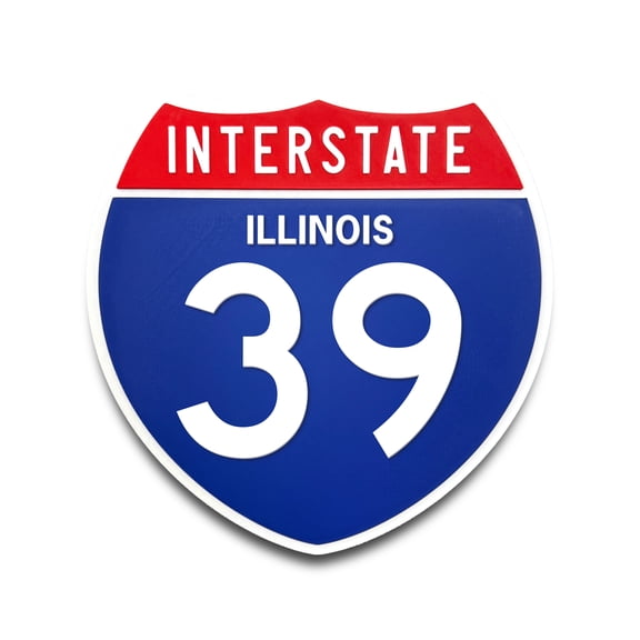 Interstate 39 Illinois Road Sign Replica, Indoor Wall Decor