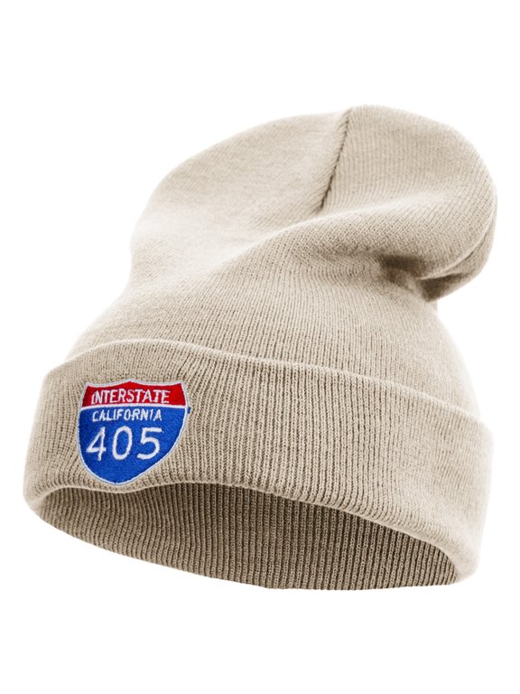 Interstate 405 Embroidered 12 Inch Long Knitted Beanie - Birch OSFM