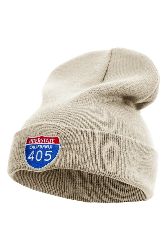Interstate 405 Embroidered 12 Inch Long Knitted Beanie - Birch OSFM
